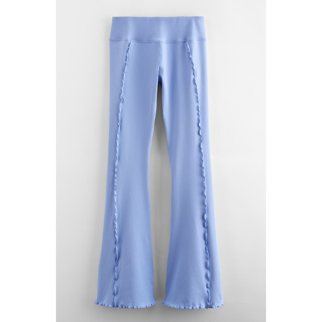Shop Zella Girl Kids' All In Ribbed High Waist Flare Leggings In Blue Hydrangea