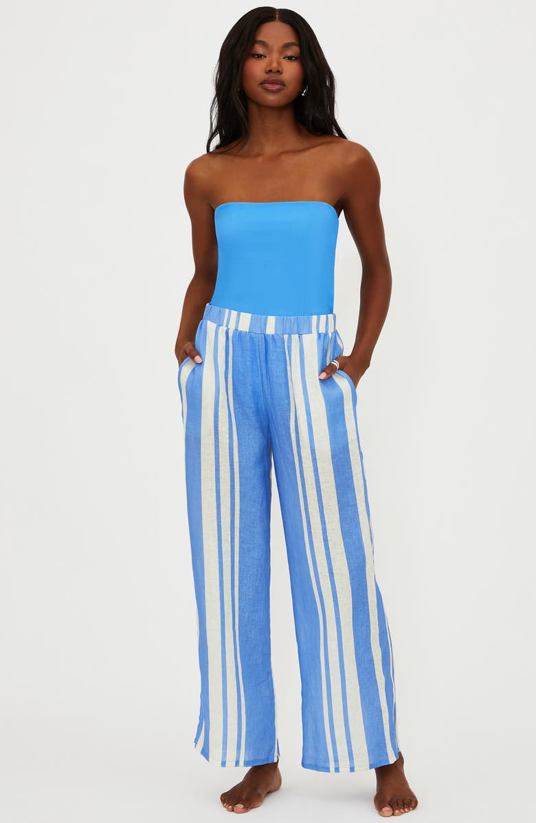 Beach Riot Audley Stripe Linen Cover-Up Pants, Alternate, color, Harbor Stripe