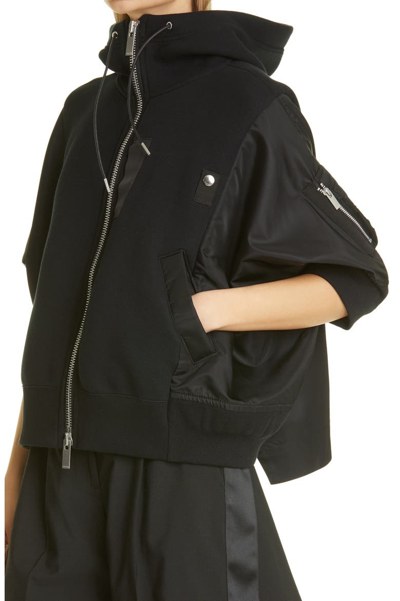 Sponge Mixed Media Full Zip Hoodie, Alternate, color, BLACK