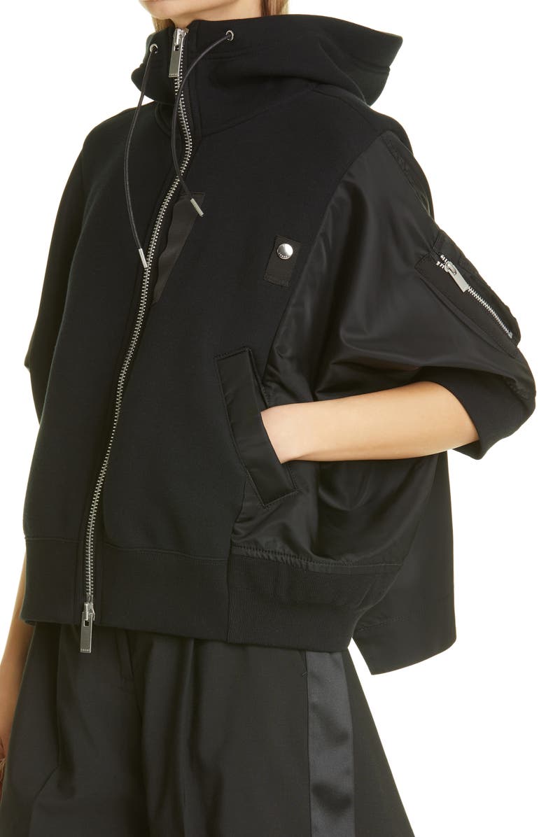 Sacai Sponge Mixed Media Full Zip Hoodie, Alternate, color, 