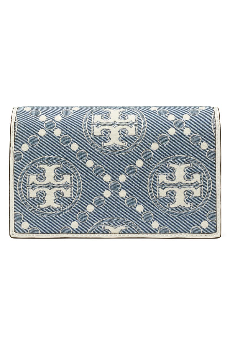T Monogram Denim Wallet Crossbody, Alternate, color, PEARL BLUE