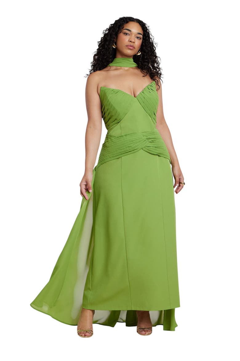 Train Detail Strapless Gown, Main, color, PERIDOT