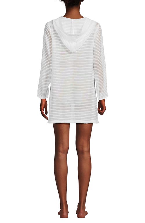 Shop Lands' End Cotton Jersey Long Sleeve Hooded Swim Cover-up Dress In White/white