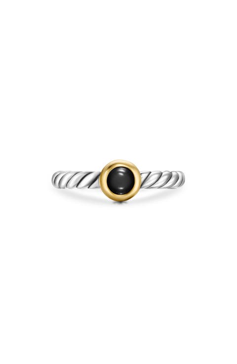 Petite Cable Ring in Sterling Silver with 14K Yellow Gold