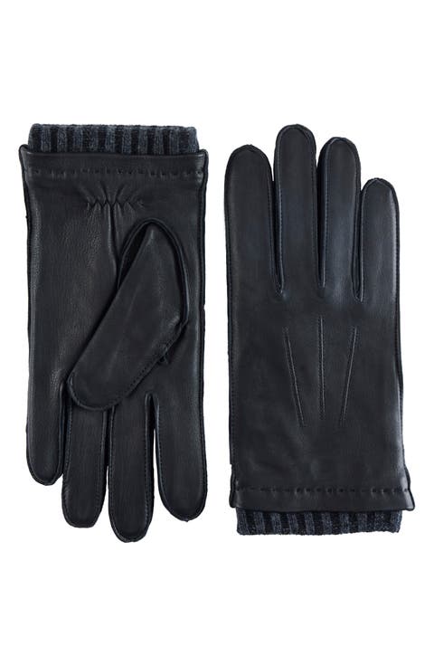 Leather Knit Cuff Gloves