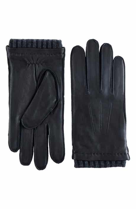 Robert Barakett Leather Knit Cuff Gloves