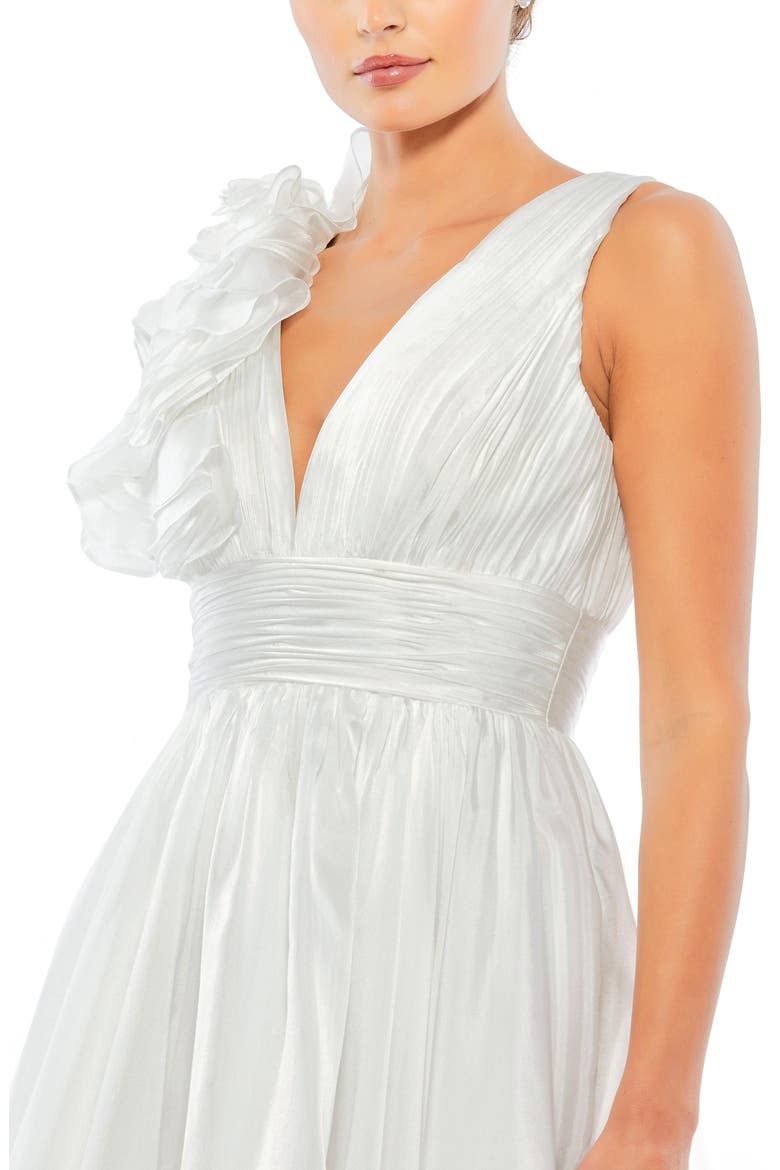 Women's Ruffle Shoulder Empire Waist Deep-V Dress, Alternate, color, WHITE