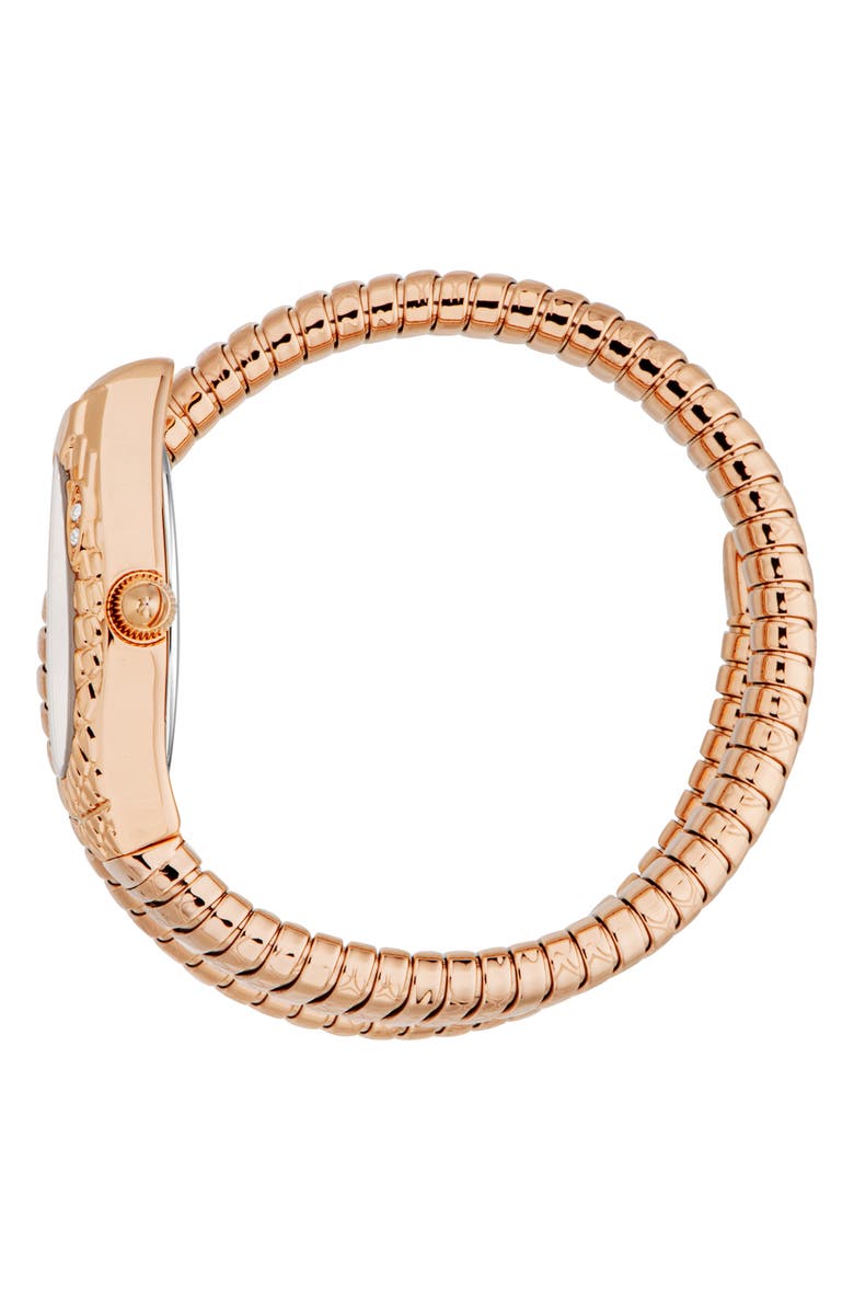 Just Cavalli Snake Rose Gold Tone Wraparound Bracelet Watch, 20mm x 34.5mm, Alternate, color, Rose Gold