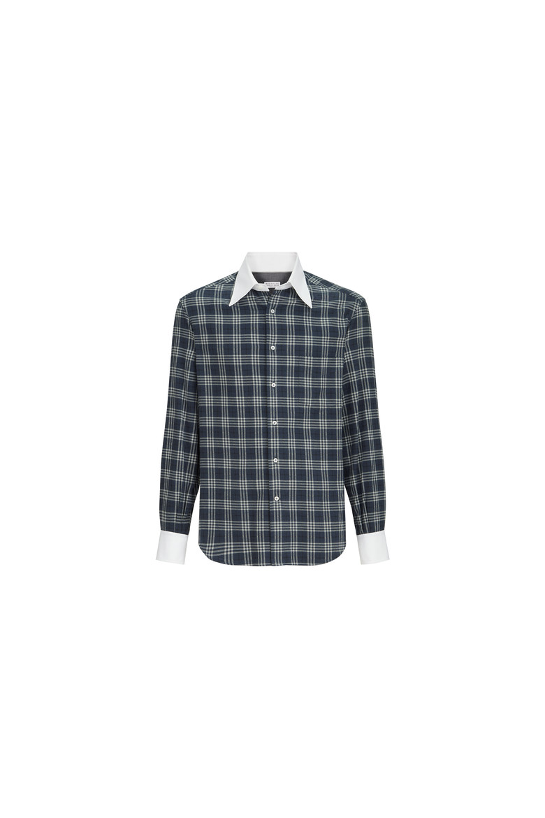 Cotton and lyocell tartan flannel shirt with contrast Italian collar and cuffs, Alternate, color, Denim