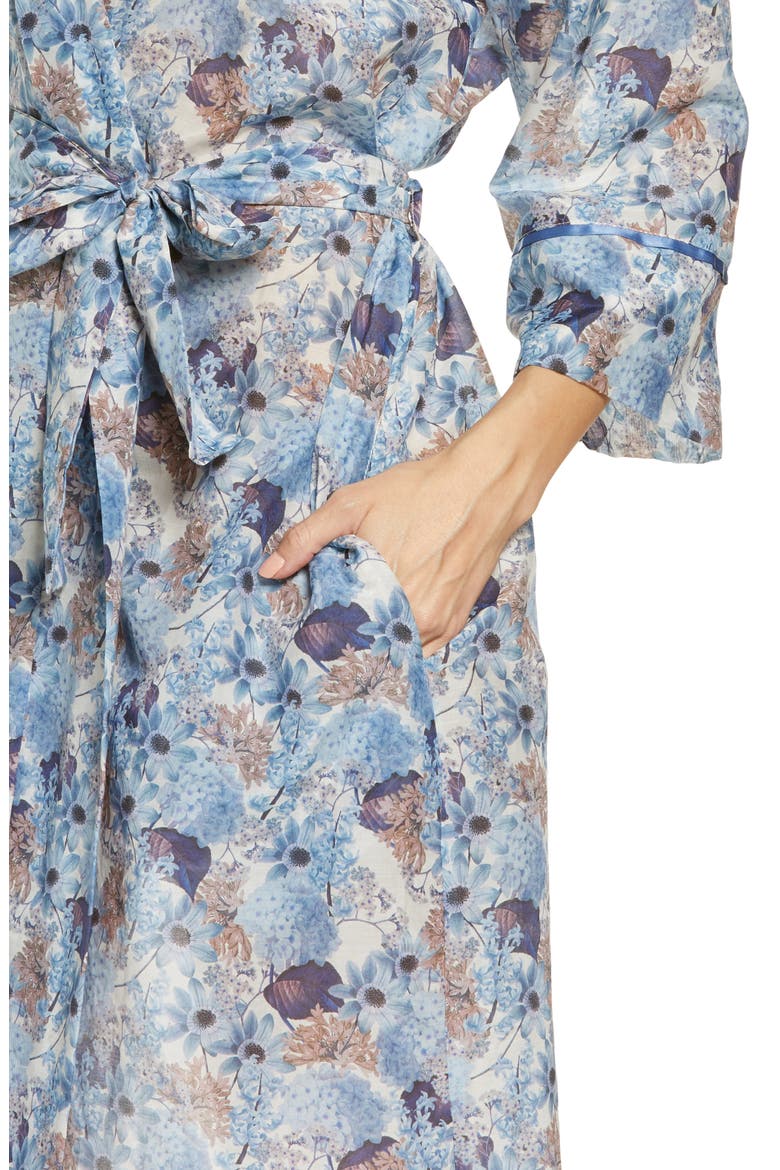 Paloma Floral Cotton & Silk Robe, Alternate, color, BLUE