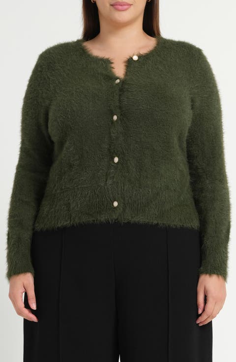 Camille Fuzzy Crewneck Cardigan (Plus)