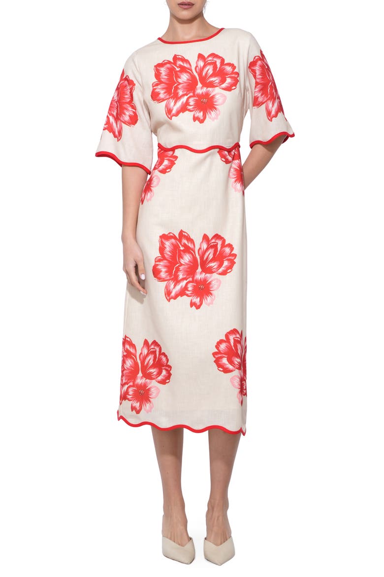 Sonia Floral Print Midi Dress, Main, color, CREAM/ RED