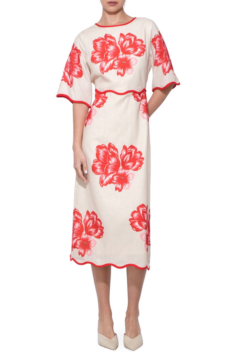 Adelyn Rae Sonia Floral Print Midi Dress, Main, color, Cream/ Red