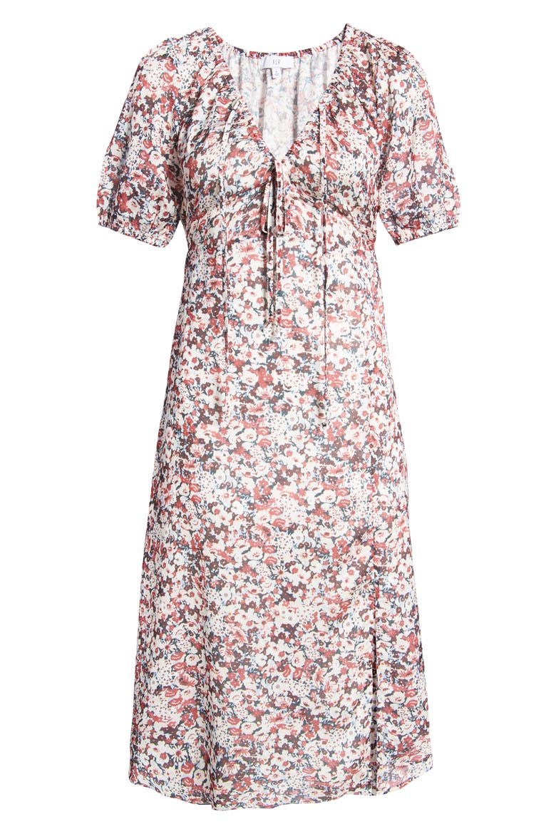 Floral Print Tie Front Midi Dress, Alternate, color, DITSY