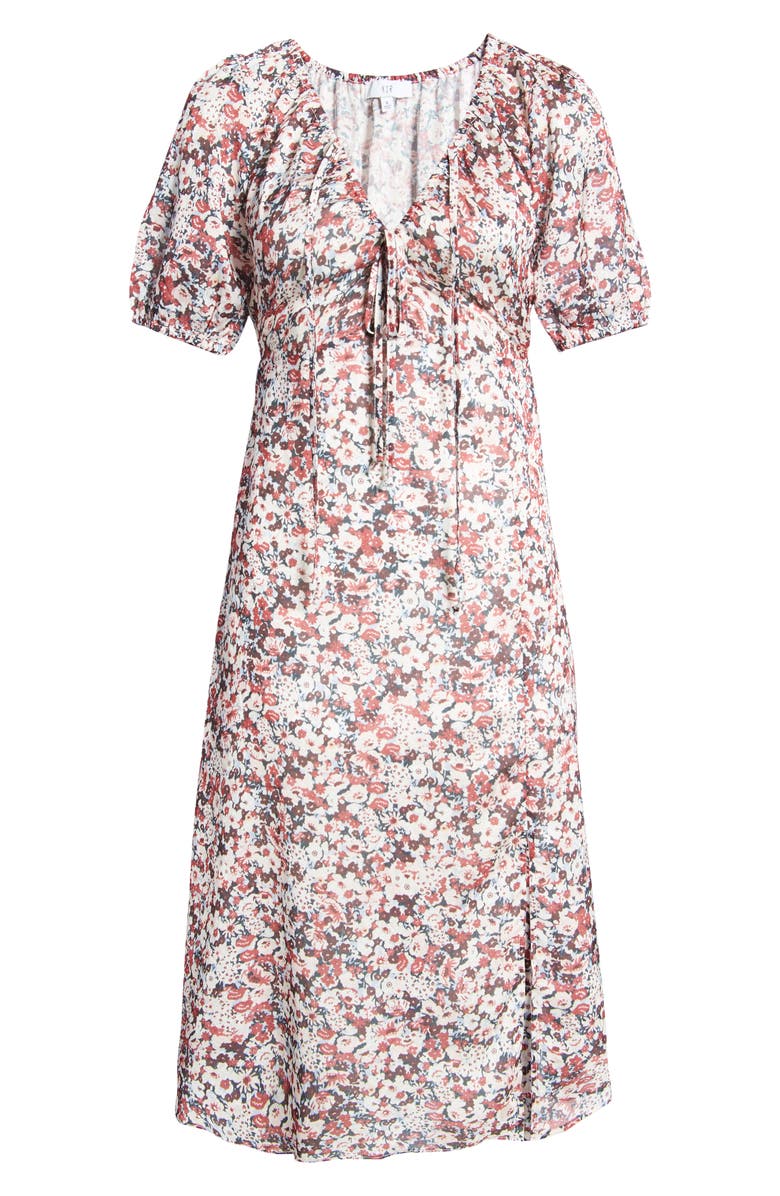 NSR Floral Print Tie Front Midi Dress, Alternate, color, 