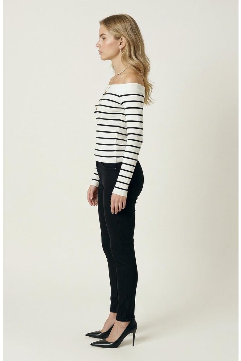 Off the Shoulder Striped Knit Top, Alternate, color, White / Black Stripes