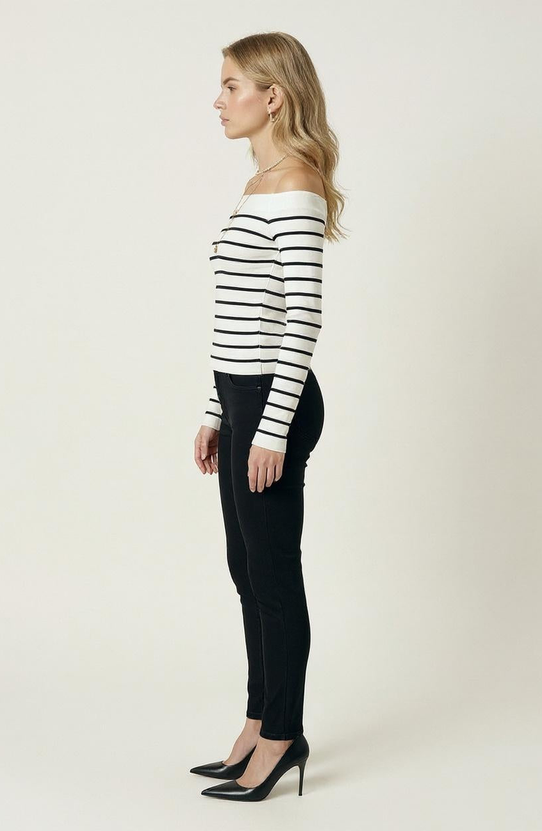 Modenaire Off the Shoulder Striped Knit Top, Alternate, color, White / Black Stripes