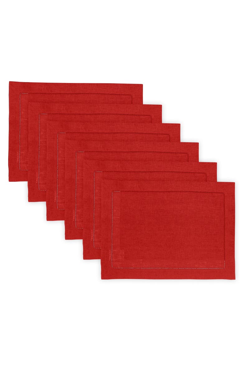 Linen Placemats Set of 4, 14 x 19" - Classic Hemstitch, Main, color, Red