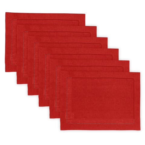 Linen Placemats Set of 4, 14 x 19 Inch for Dining Table, Holiday and Everyday Table Decor - Classic Hemstitch