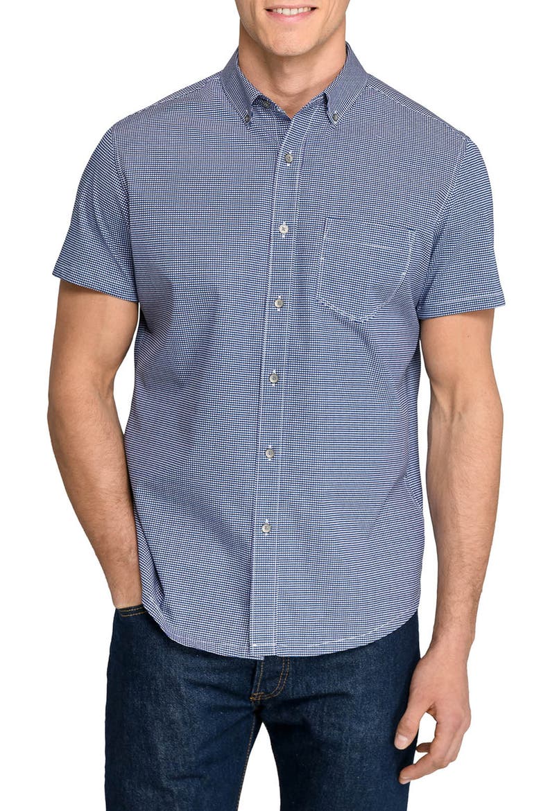 Slim Fit Micro Square Reworked Short Sleeve Button-Down Shirt, Main, color, MAROON