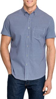 W.R.K Slim Fit Micro Square Reworked Short Sleeve Button-Down Shirt