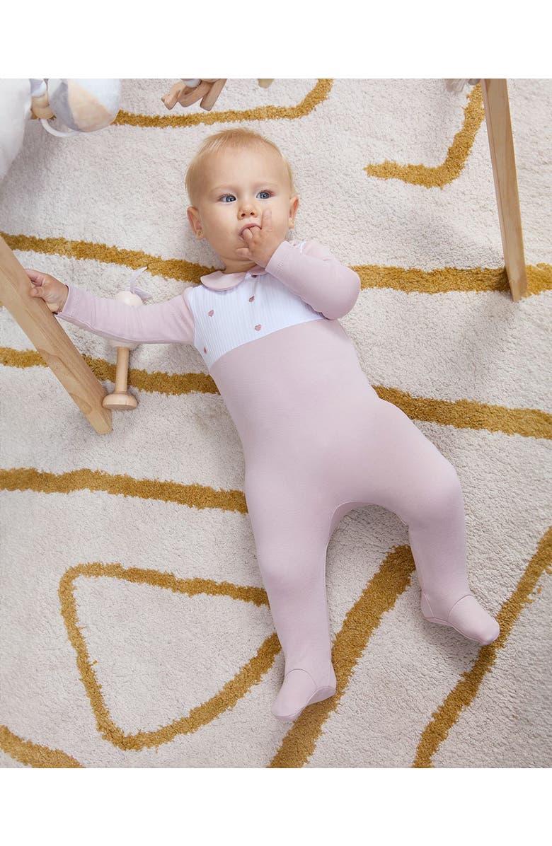 MiniMoi Baby Girls Petite Hearts Pintuck Cotton Footie, Alternate, color, Lilac