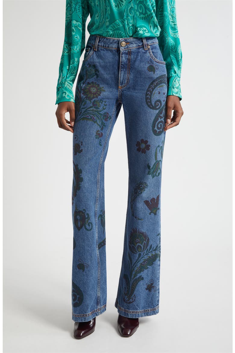Paisley Print Flare Jeans, Main, color, MULTICOLOR AZURE BASE