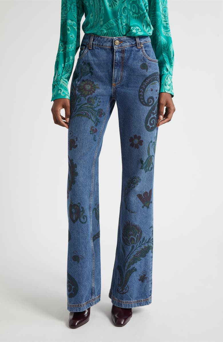 Etro Paisley Print Flare Jeans, Main, color, Multicolor Azure Base