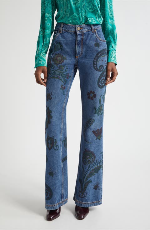 Paisley Print Flare Jeans