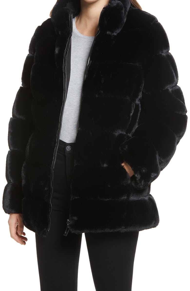 Via Spiga Faux Fur Stand Collar Coat, Main, color, 