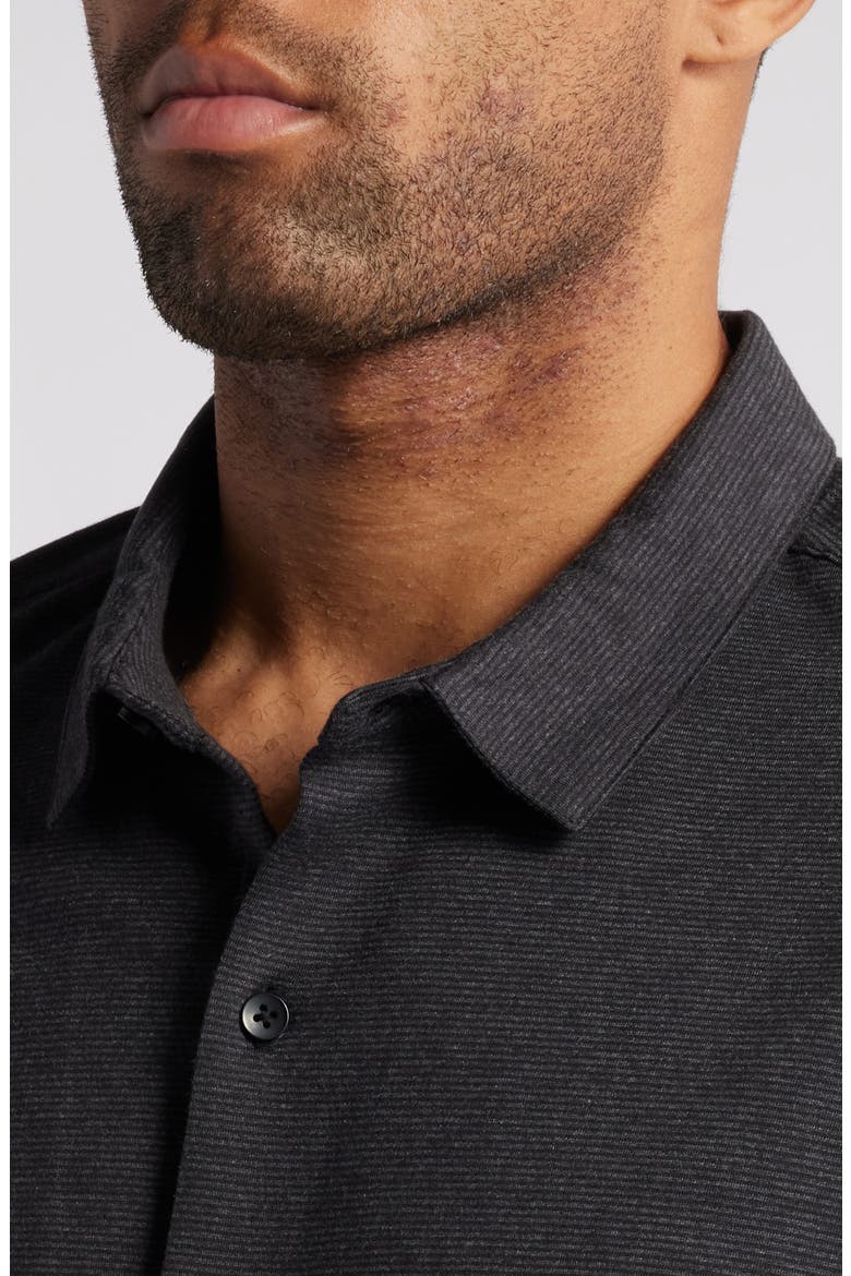 Wardlow Microstripe Cotton Blend Knit Button-Up Shirt, Alternate, color, BLACK