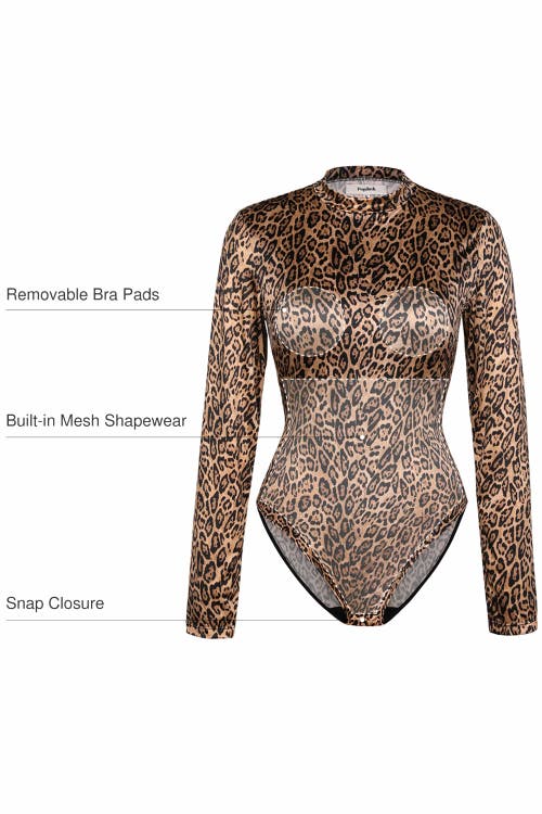 Popilush Shapewear Printed High-waist Tummy-control Bodysuit In Black