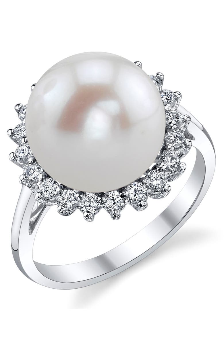 Freshwater Pearl & Diamond Sage Ring, Main, color, White Gold