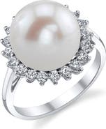 The Pearl Source Freshwater Pearl & Diamond Sage Ring