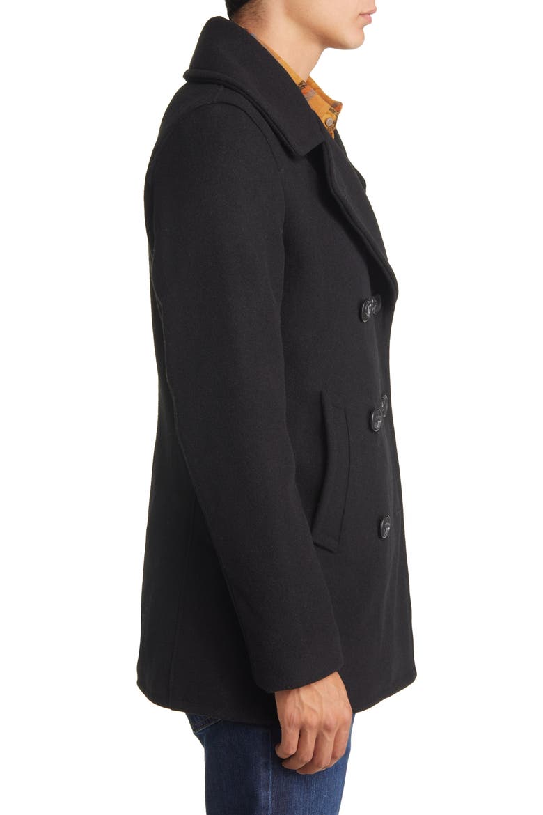 Slim Fit Wool Naval Officer's Coat, Alternate, color, BLACK