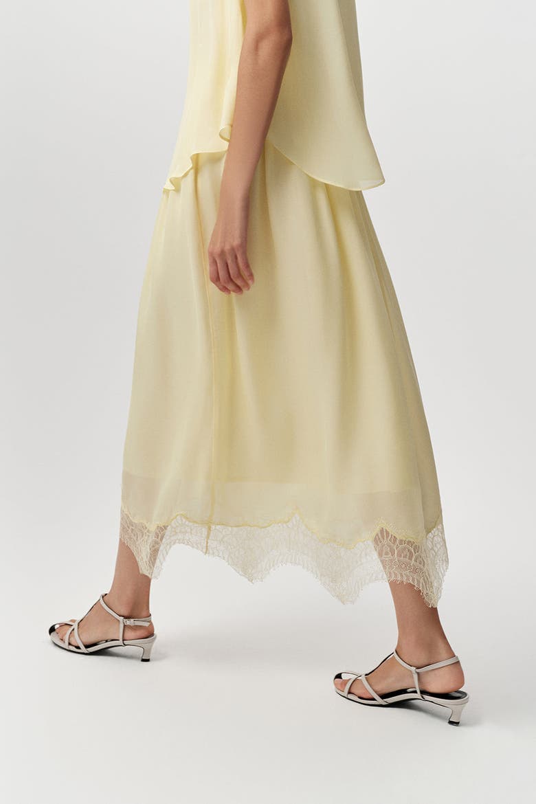 Alix Crew Neck Lace Hem Midi Dress, Alternate, color, Yellow