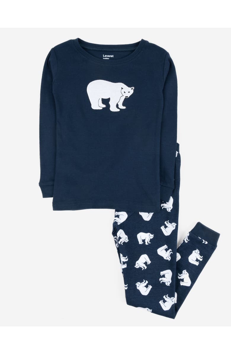 Leveret Two-Piece Printed Cotton Holiday Pajamas, Main, color, Polar Bear