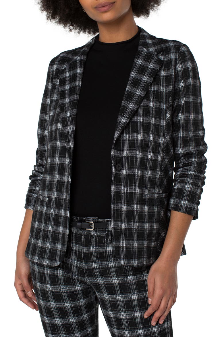 Plaid Fitted Blazer, Main, color, BLACK/ WHITE