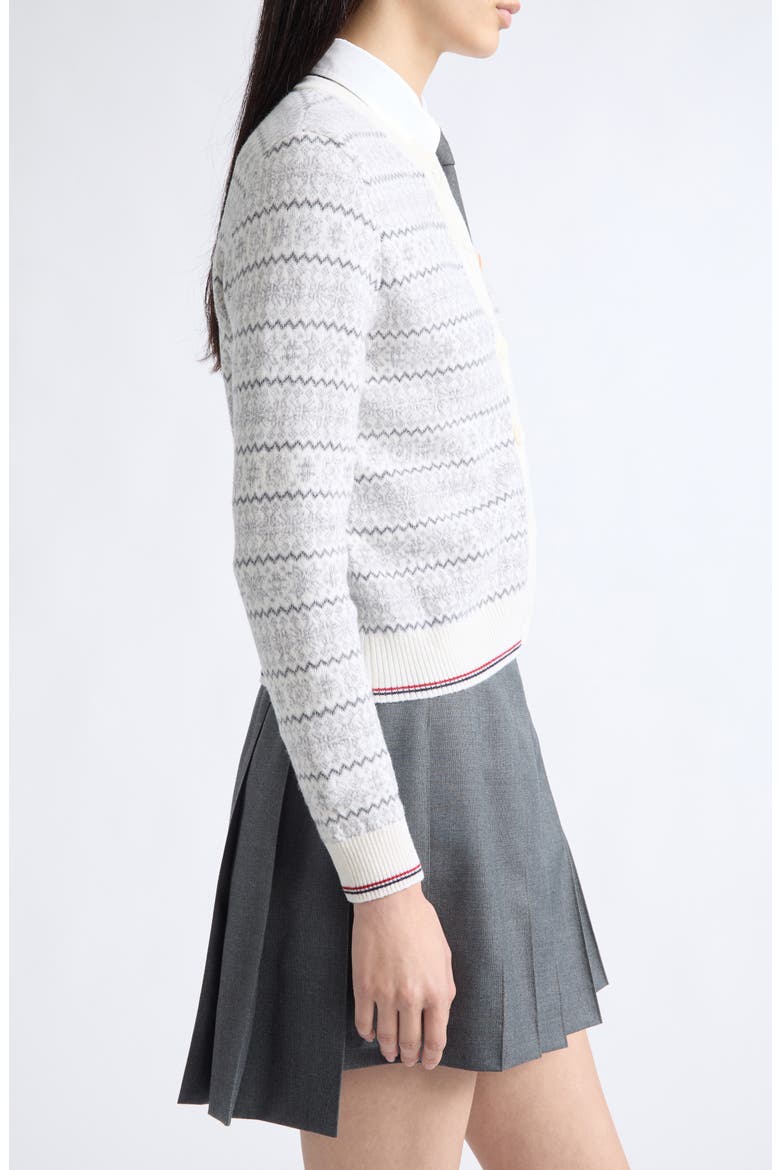 Snowflake Fair Isle Jersey Cardigan, Alternate, color, WHITE