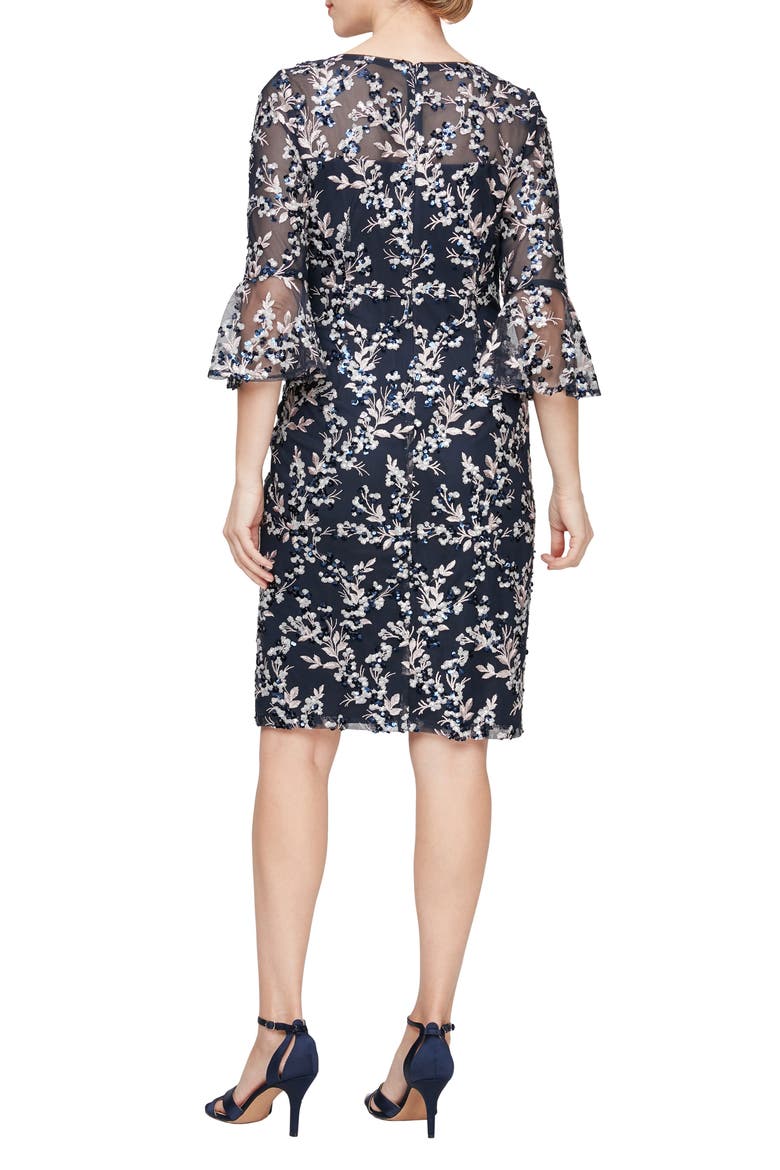 Floral Embroidered Sequin Sheath Dress, Alternate, color, NAVY/ PINK