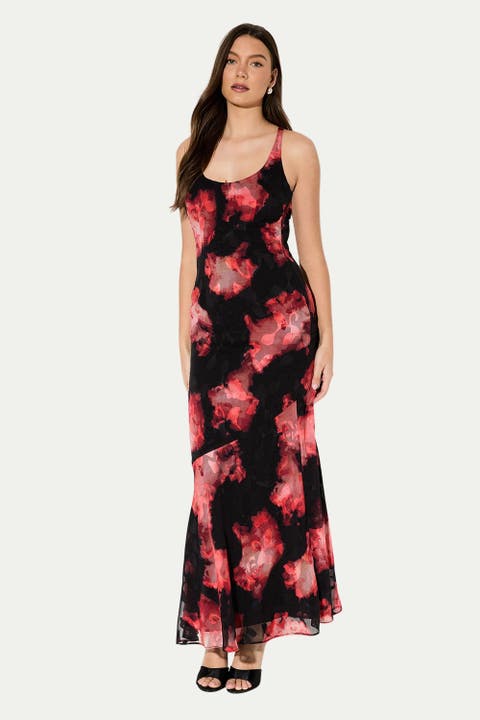 Burnout Scoop Neck Bias Maxi Dress