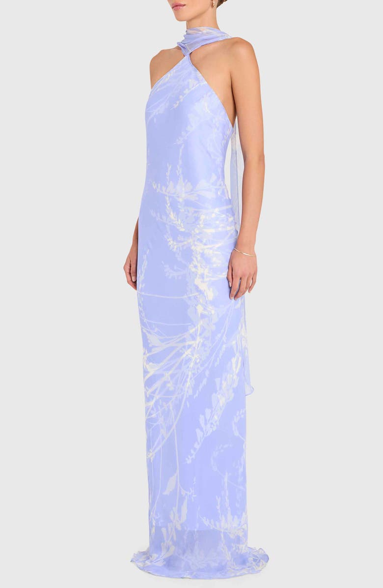 Amanda Uprichard Ashton Halter Scarf Neck Column Gown, Alternate, color, English Lavender