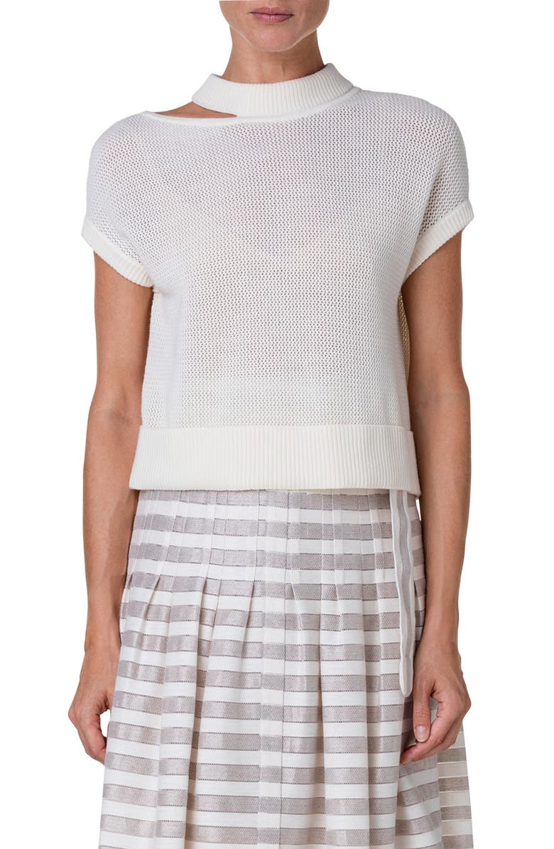 Akris punto Cutout Cap Sleeve Wool Sweater, Main, color, 