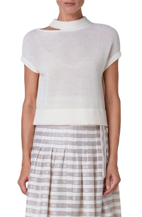 Cutout Cap Sleeve Wool Sweater