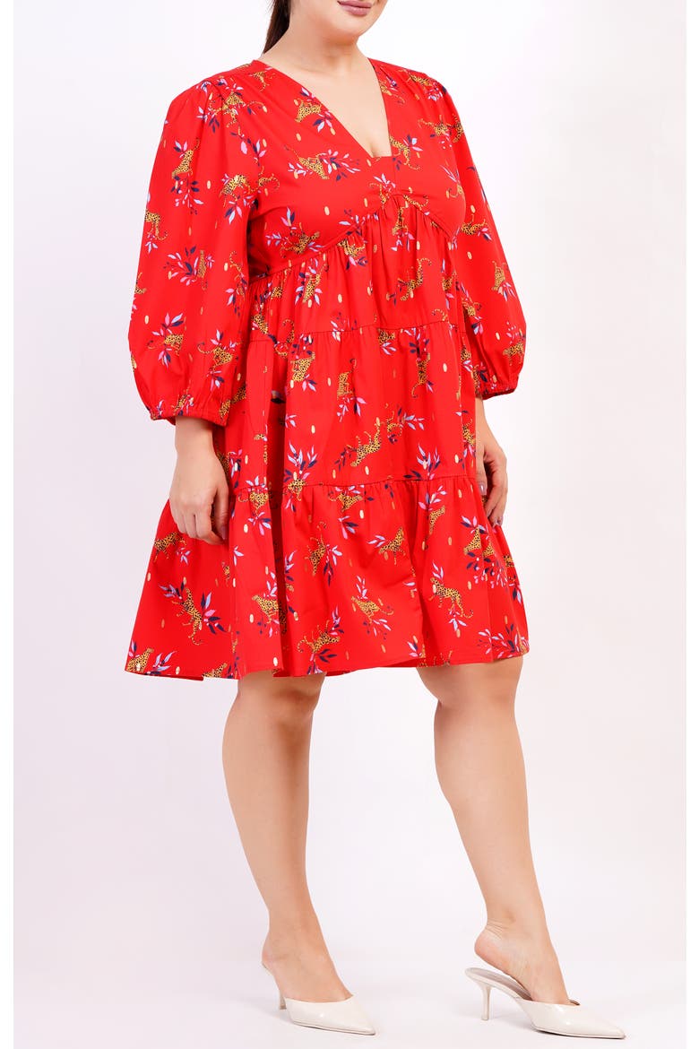 Zariah Empire Waist Mini Dress, Alternate, color, Red with floral pattern