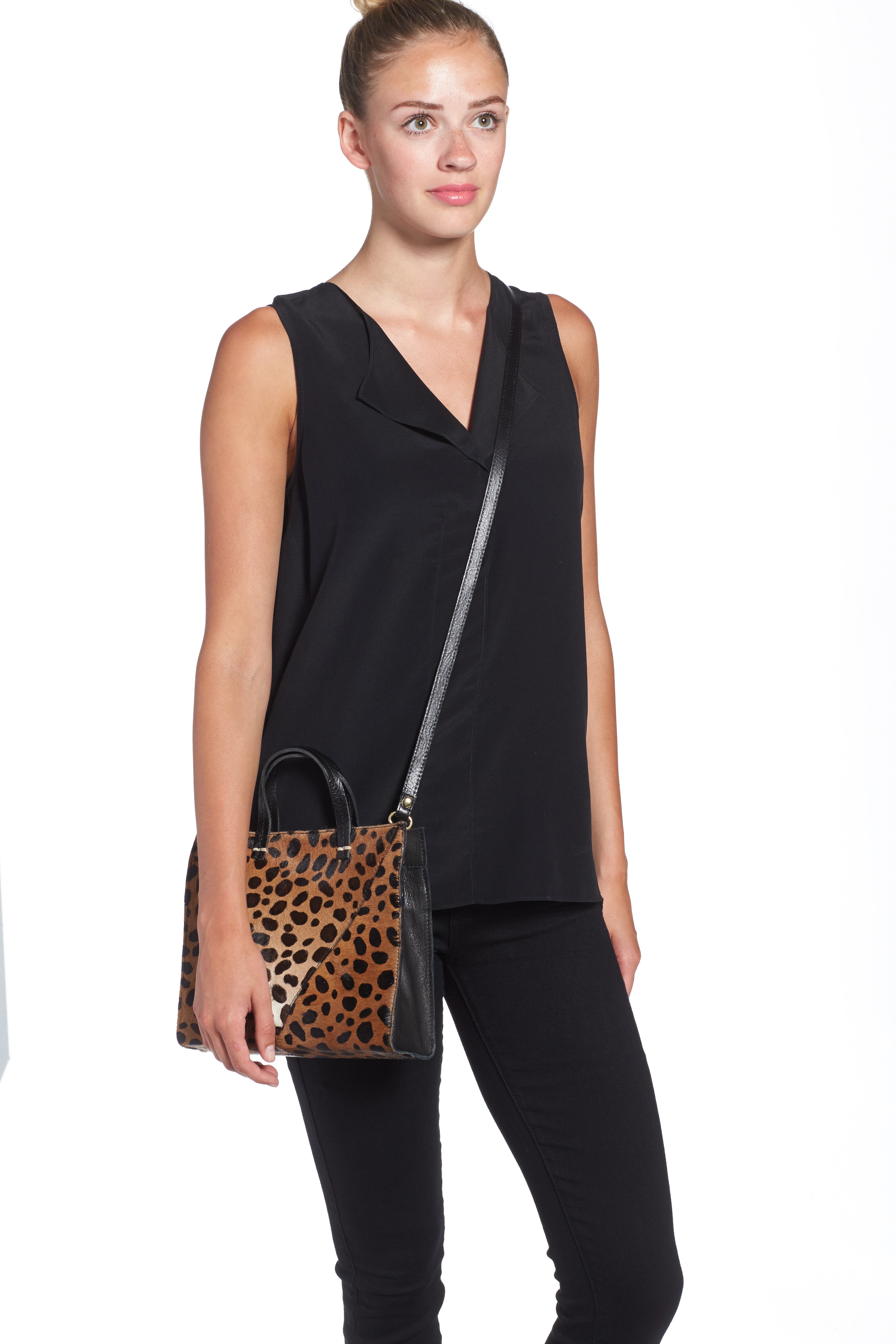 Clare V. 'Petit Simple' Leopard Print Genuine Calf Hair Tote, Alternate, color, 