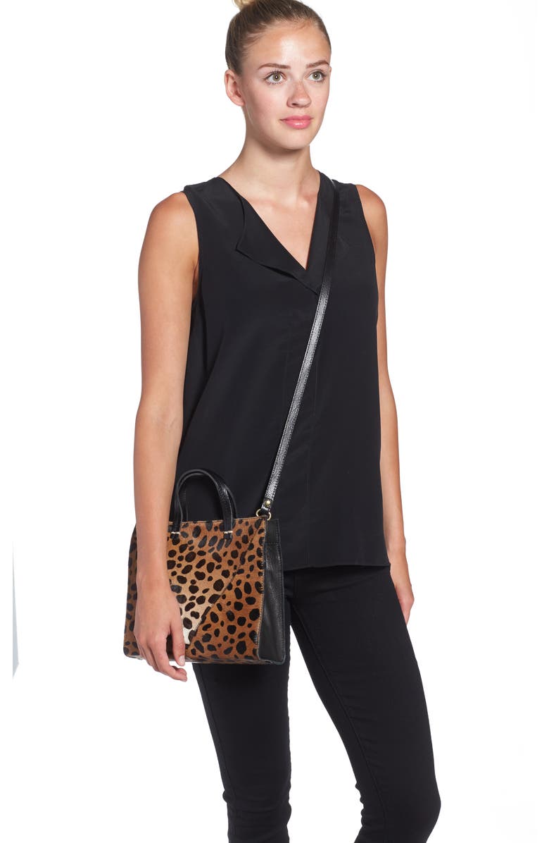 Clare V. 'Petit Simple' Leopard Print Genuine Calf Hair Tote, Alternate, color,