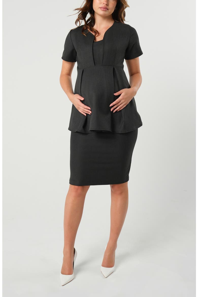 Box Pleat Maternity/Nursing Top, Alternate, color, DARK GREY