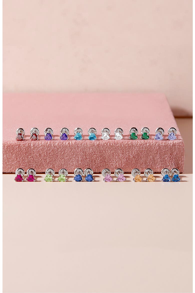 Cubic Zirconia Birthstone Heart Solitaire Earrings, Alternate, color, May