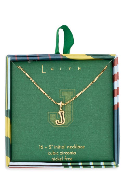 Varsity Font Cubic Zirconia Initial Pendant Necklace